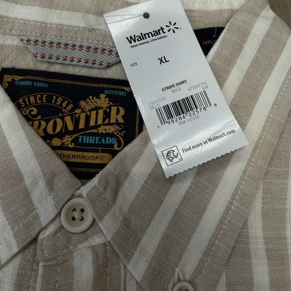 NWT Frontier‎ Threads XL Beige Stripe Short Sleeve Button Down Shirt Mens